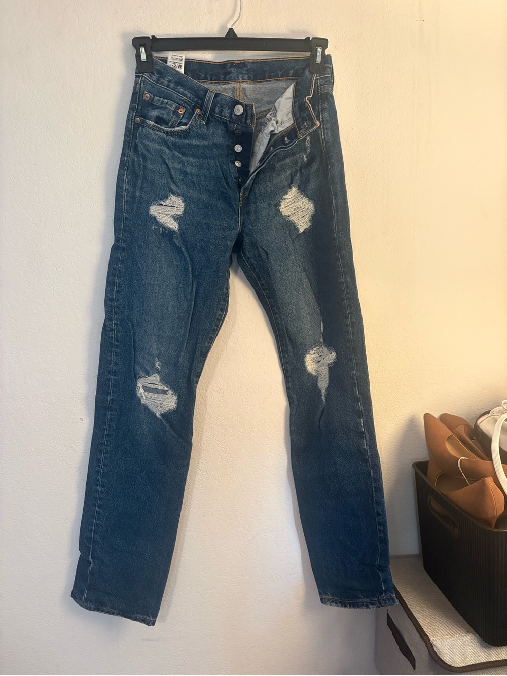 Levi's Distressed Dark Blue Boyfriend Jeans